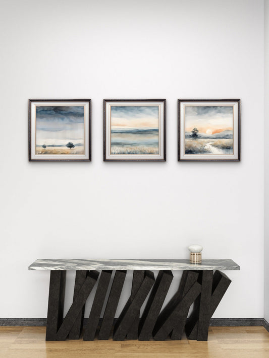 Blue Gold Wall Art Set of 3 – Abstract Blue & Gold Print Collection – Modern Living Room & Bedroom Decor - Byeutifull Art