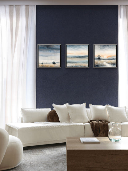 Blue Gold Wall Art Set of 3 – Abstract Blue & Gold Print Collection – Modern Living Room & Bedroom Decor - Byeutifull Art