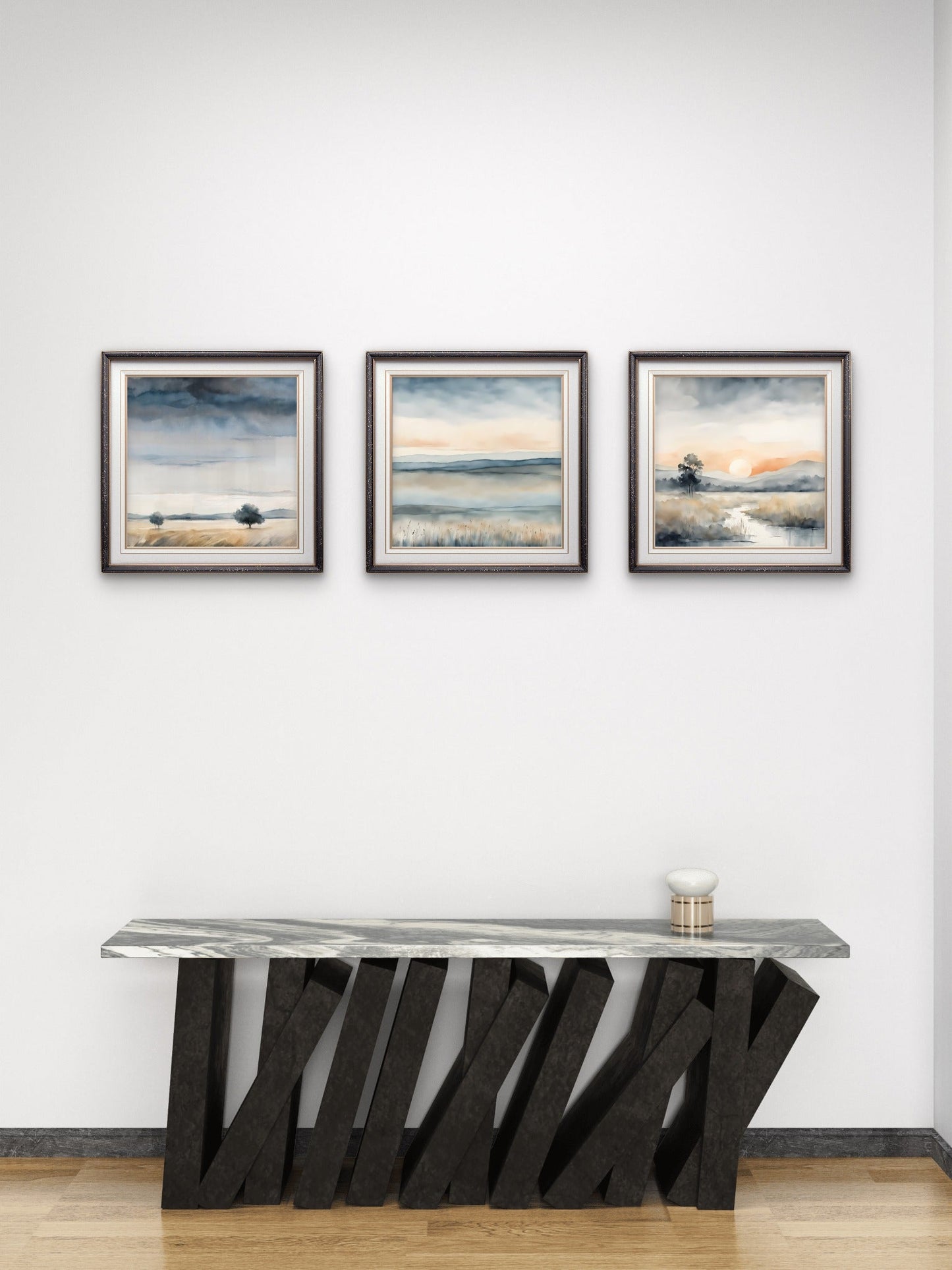 Blue Gold Wall Art Set of 3 – Abstract Blue & Gold Print Collection – Modern Living Room & Bedroom Decor - Byeutifull Art