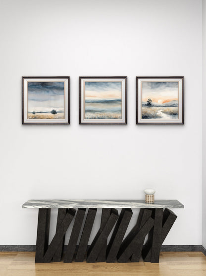 Blue Gold Wall Art Set of 3 – Abstract Blue & Gold Print Collection – Modern Living Room & Bedroom Decor - Byeutifull Art