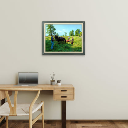 Harvest Under Blue Skies – Early 1900s Horse - Drawn Haying Scene - Byeutifull Art