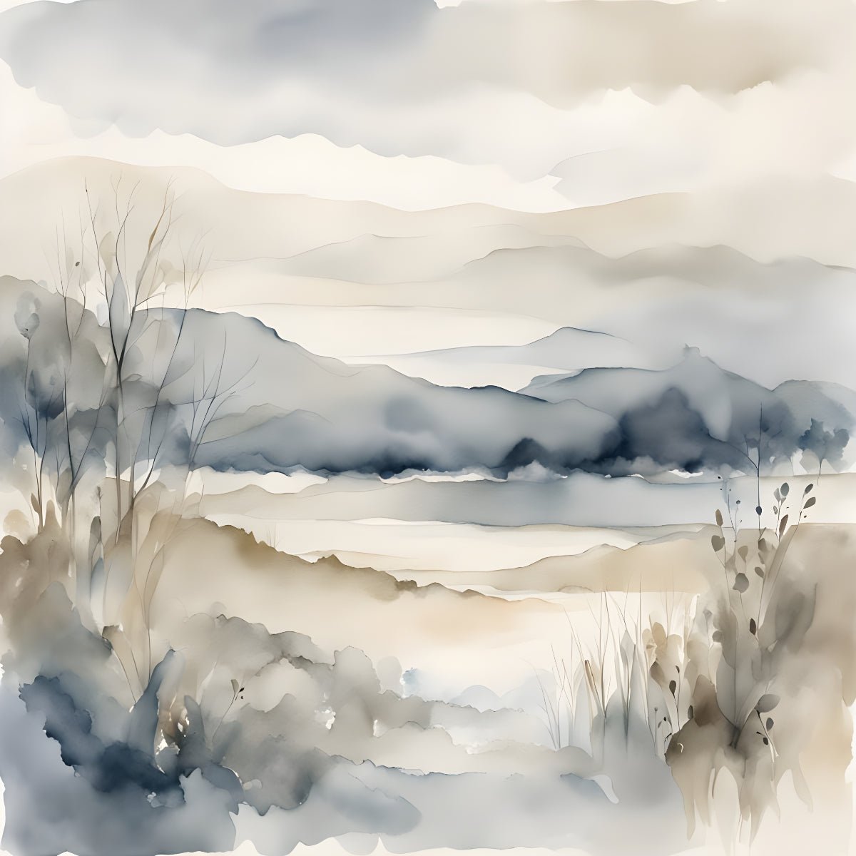 Soft Neutral Landscape Wall Art, Minimalist Nature Art, Calm Modern Decor Set of 4 