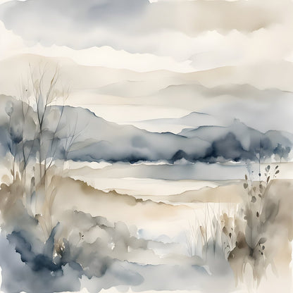 Soft Neutral Landscape Wall Art, Minimalist Nature Art, Calm Modern Decor Set of 4 