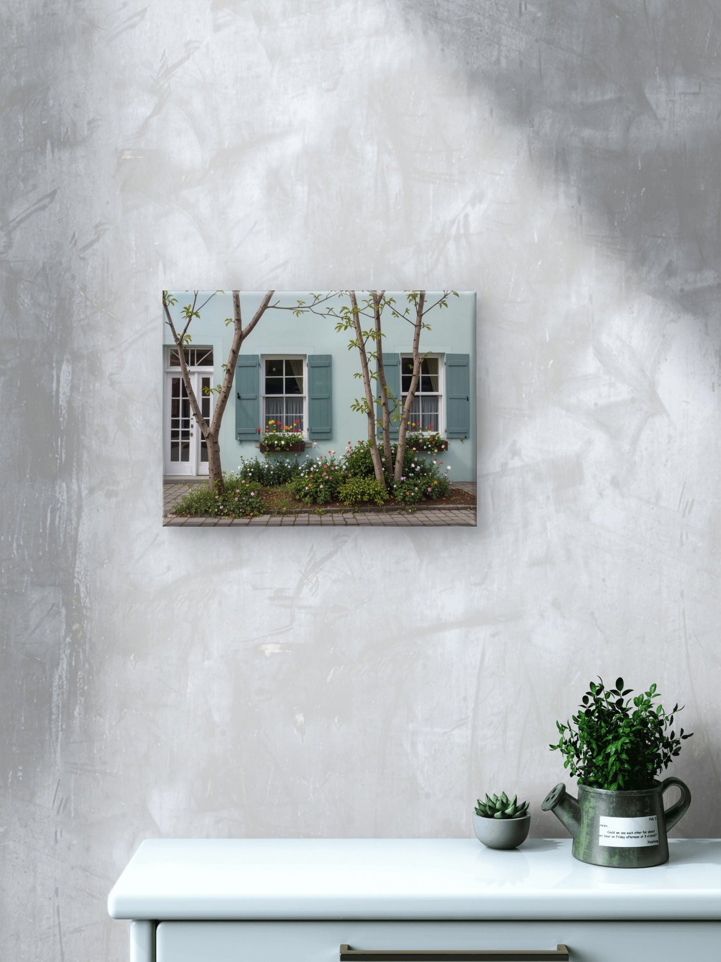 Turquoise Tranquility: Vintage House with Shuttered Windows & Garden - Byeutifull Art